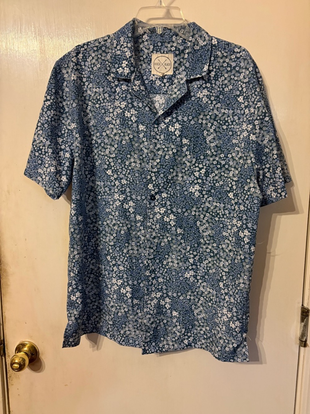 Birch Black Blue Floral Short-Sleeve Button Up Men’s Shirt